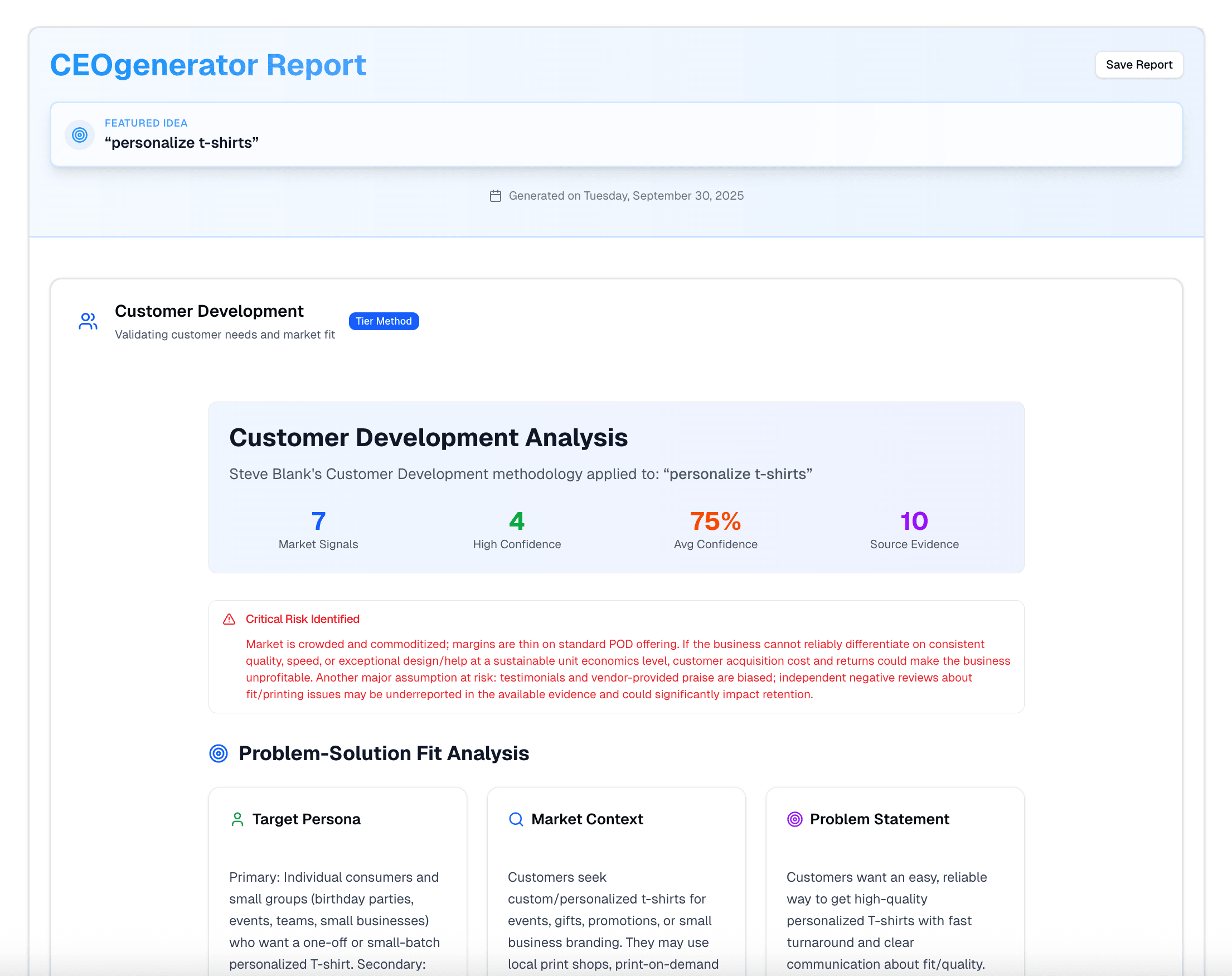 CEOgenerator report screenshot 1